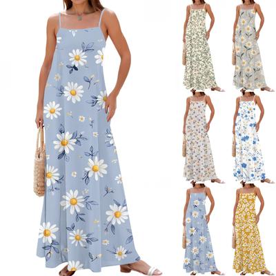 Γυναικείο Ανοιξιάτικο Και Καλοκαιρινό Casual Μόδα Ρυθμιζόμενες Τιράντες Φορεμένο Μακρύ Φόρεμα