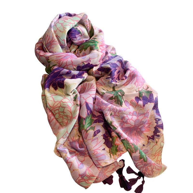 Women S Floral Printed Scarf For Spring Summer Travel Sun Protection Versatile Shawl
