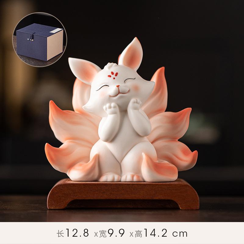 Nine-tailed Fox for Wealth Attraction, Creative and Cute Fox Office and Living Room Desktop, Car Fairy Fox Decorative Items