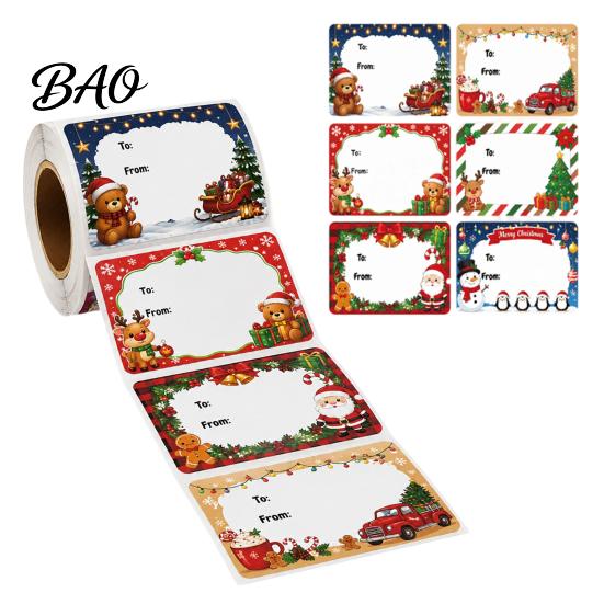 Seasonal Gift Label Rolls 180PCS/Roll Christmas Writable Stickers, Self-Adhesive Decorative Labels, Featuring Snowman And Tree Party Favor Tags