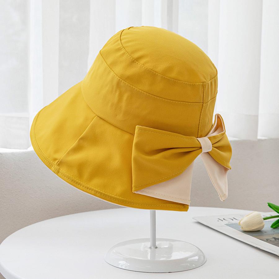 

Summer Fisherman Hat With Butterfly Knot Dual Color Back Split Damson Tiktok Flat Top Wide Brim Sunscreen Cap Female жовтий