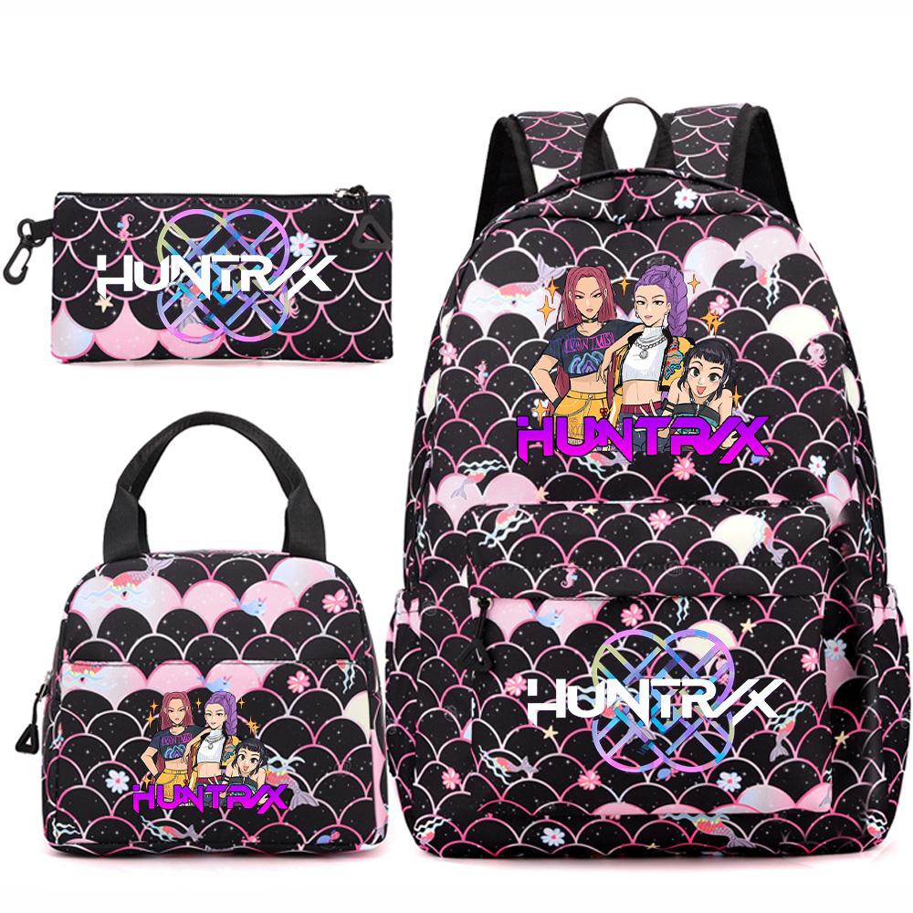 3Pcs/set Anime Cartoon Printed Backpack Handbag Pencil Case for Teenger Student Girl Boy Large Capacity Waterproof Bookbag