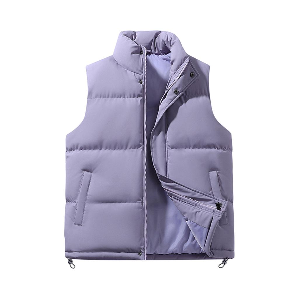 Men's Solid-color Casual Outdoor Warm Thickened Vest, Men's And Women's Stand-up Collar Sleeveless Zipper Vest Jacket