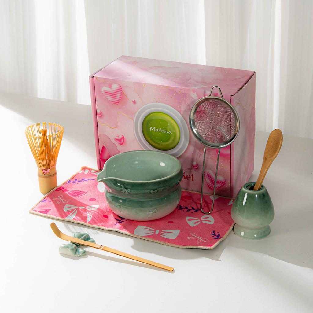 Japanese Matcha Set With Bow Pattern, Matcha Whisking Tools, Tea Set Accessories, Multiple Styles Available, Gift