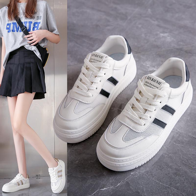 

2024 spring and summer new heightening breathable student board shoes women s shoes casual versatile trendy single shoes Korean version of white shoes 35