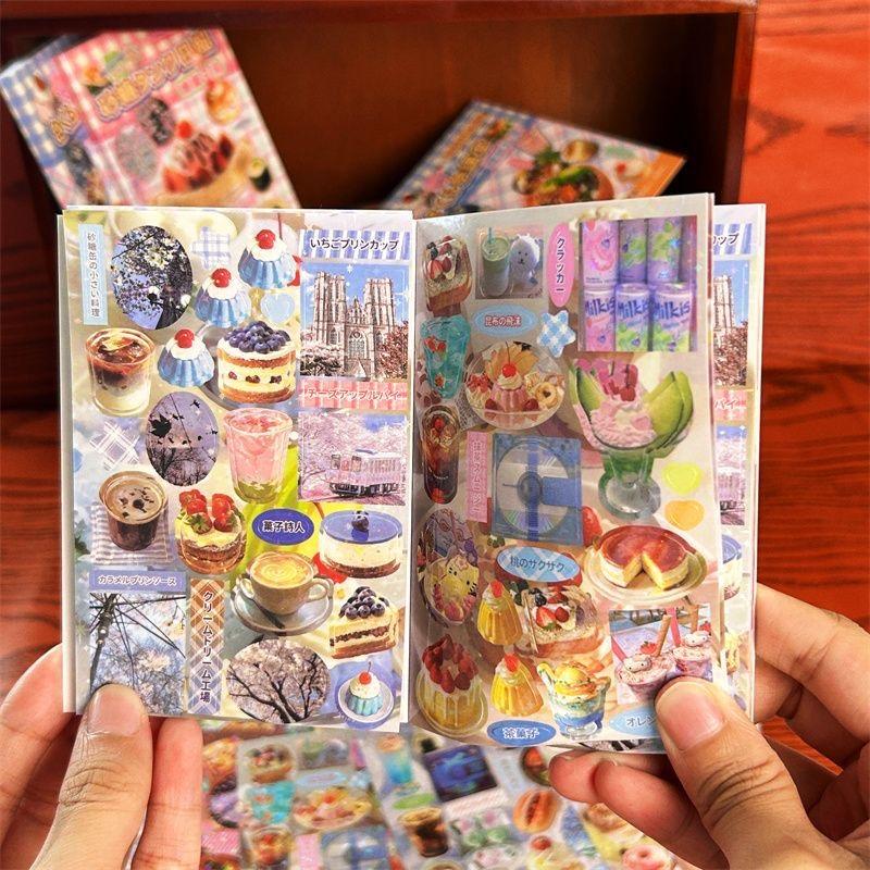 30 Pages Retro Y2K Cute Food Cake Cut Film Sticker Book Journal Handbook Scrapbook DIY Phone Case Decoration Sticker Gift