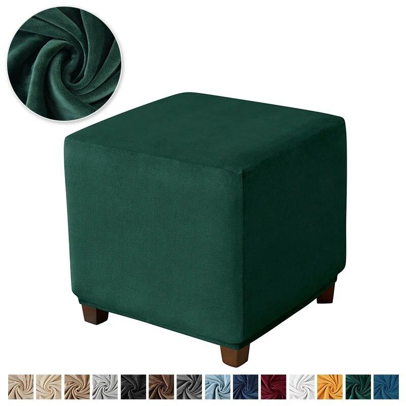 Velvet Square Ottoman Cover Soft Elastic Footrest Stool Slipcover Furniture Protector for Living Room