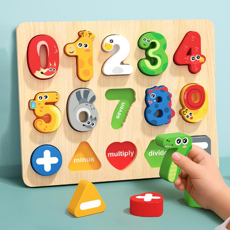 3D Colorful Alphabet Number Puzzle Montessori Wooden Puzzles Matching Games Early Education Toys Mathematics Shape Cognition