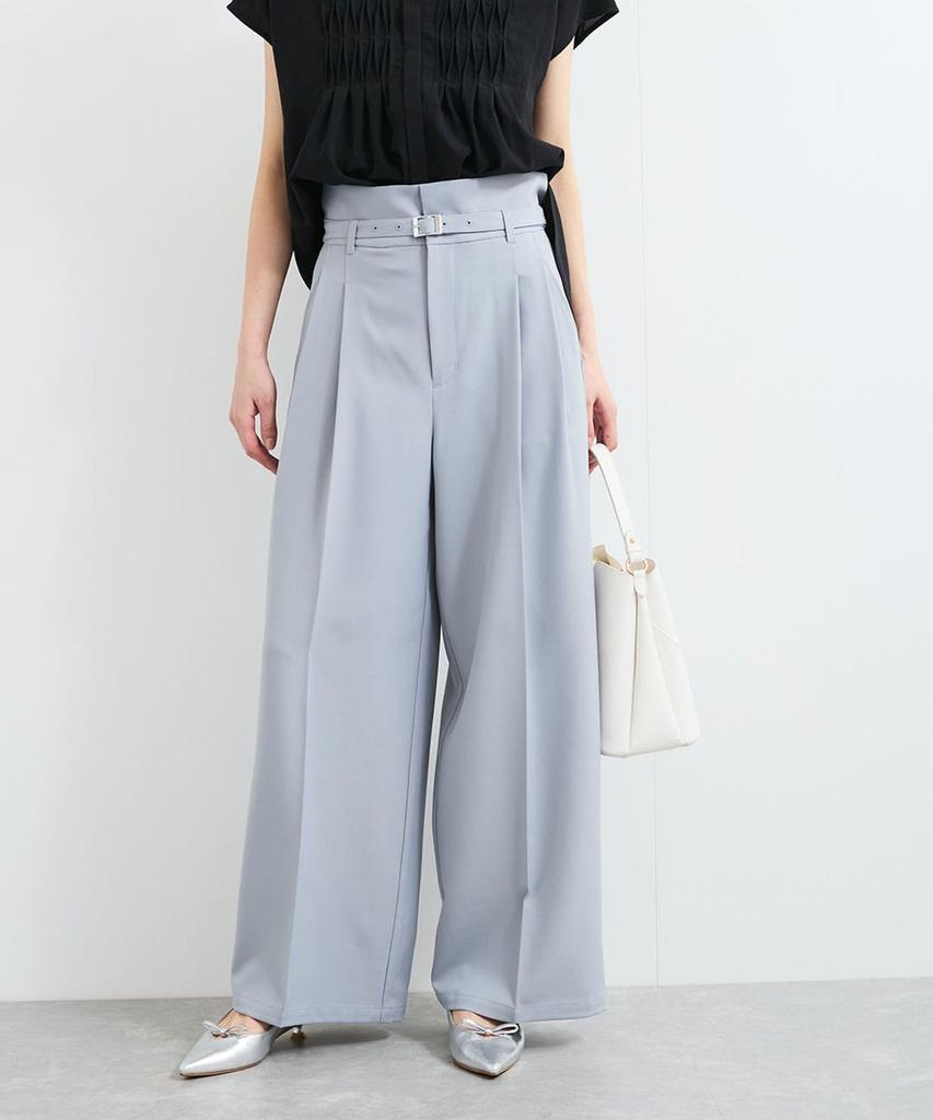 Bis Slacks with Belt Size Sax Women's Wrinkle-Resistant, Cool-to-the-Touch Wide-Leg Detail, BVS15100, (48)