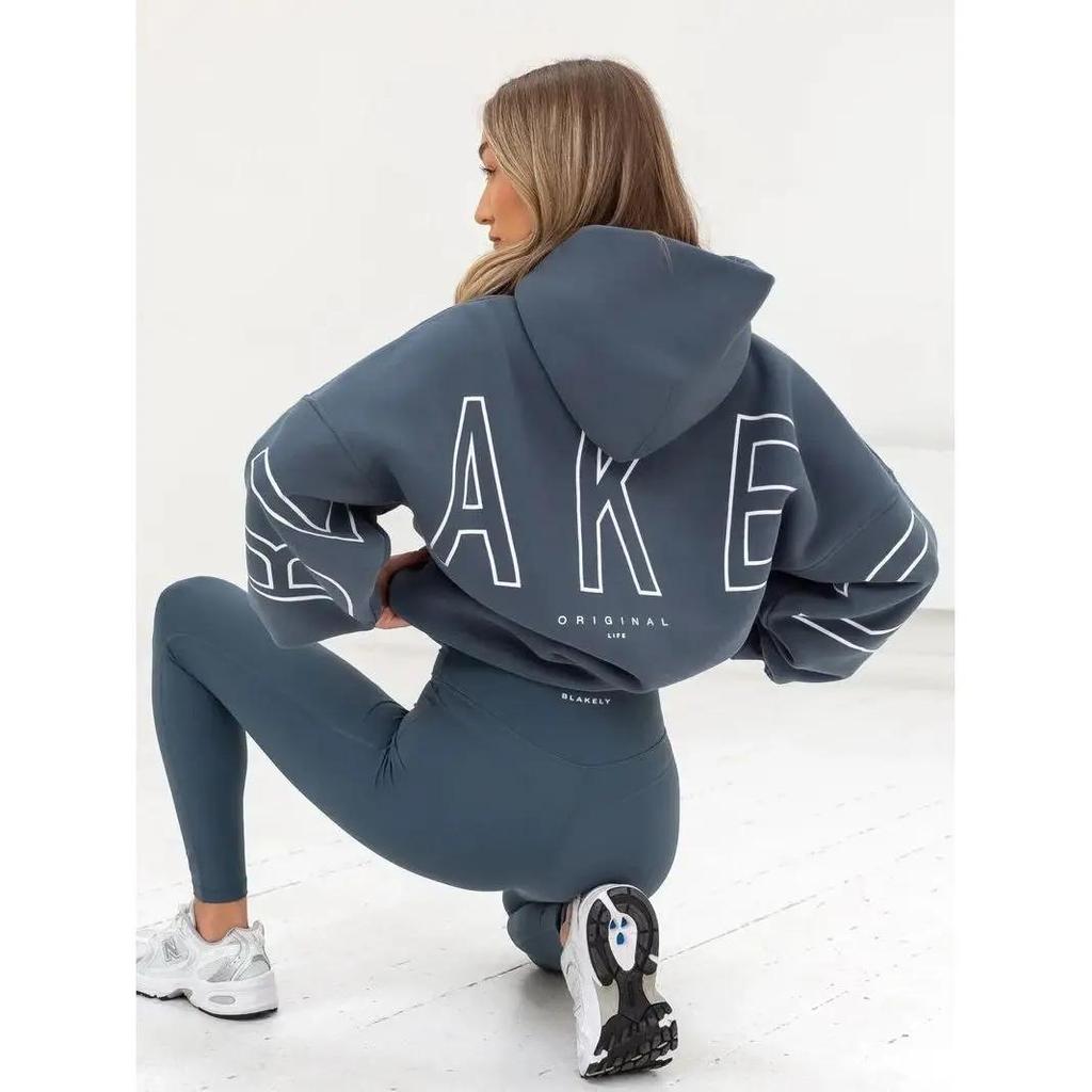Women Sweatshirts Black Hooded Pullover Big Letter Print Loose Fit New Comfortable Casual Streetwear Minimalist Style Daily Wear