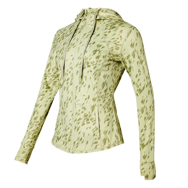 

Женская куртка для йоги с капюшоном камуфляжной расцветки - Облегающий крой, Быстросохнущая, Эластичная, С длинным рукавом, На молнии, для бега, на весну/осень Medium