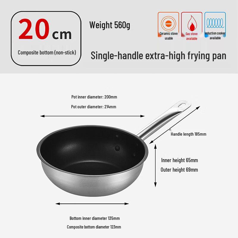 LIEI 20cm Non-stick Stainless Steel Frying Pan