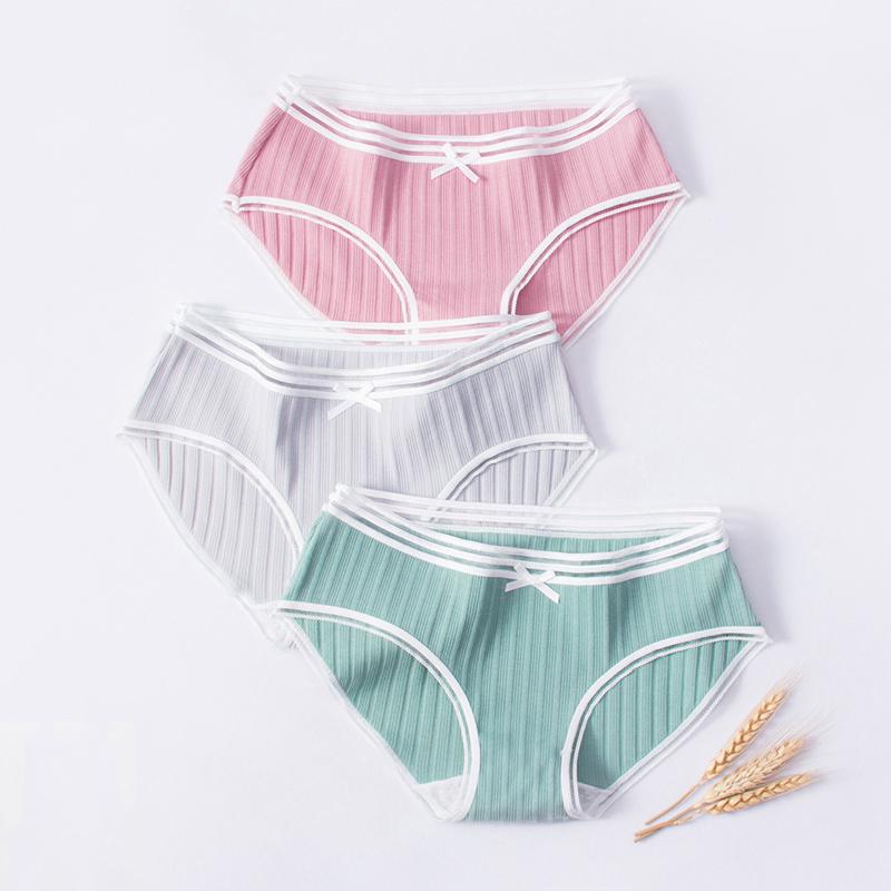 DULASI Cotton Bow Panties Women Underwear Striped Briefs Breathable for Girls Panty Lady Mid-Waist