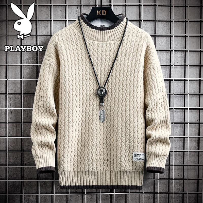 PLAYBOY Men's Crew Neck Elastic Knit Sweater