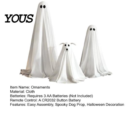 Glowing Fabric Ghost Ornaments Halloween Dog Decoration, Spooky Ornament with LED Lights And Easy Assembly Remote Control, Creepy Ghostly Prop