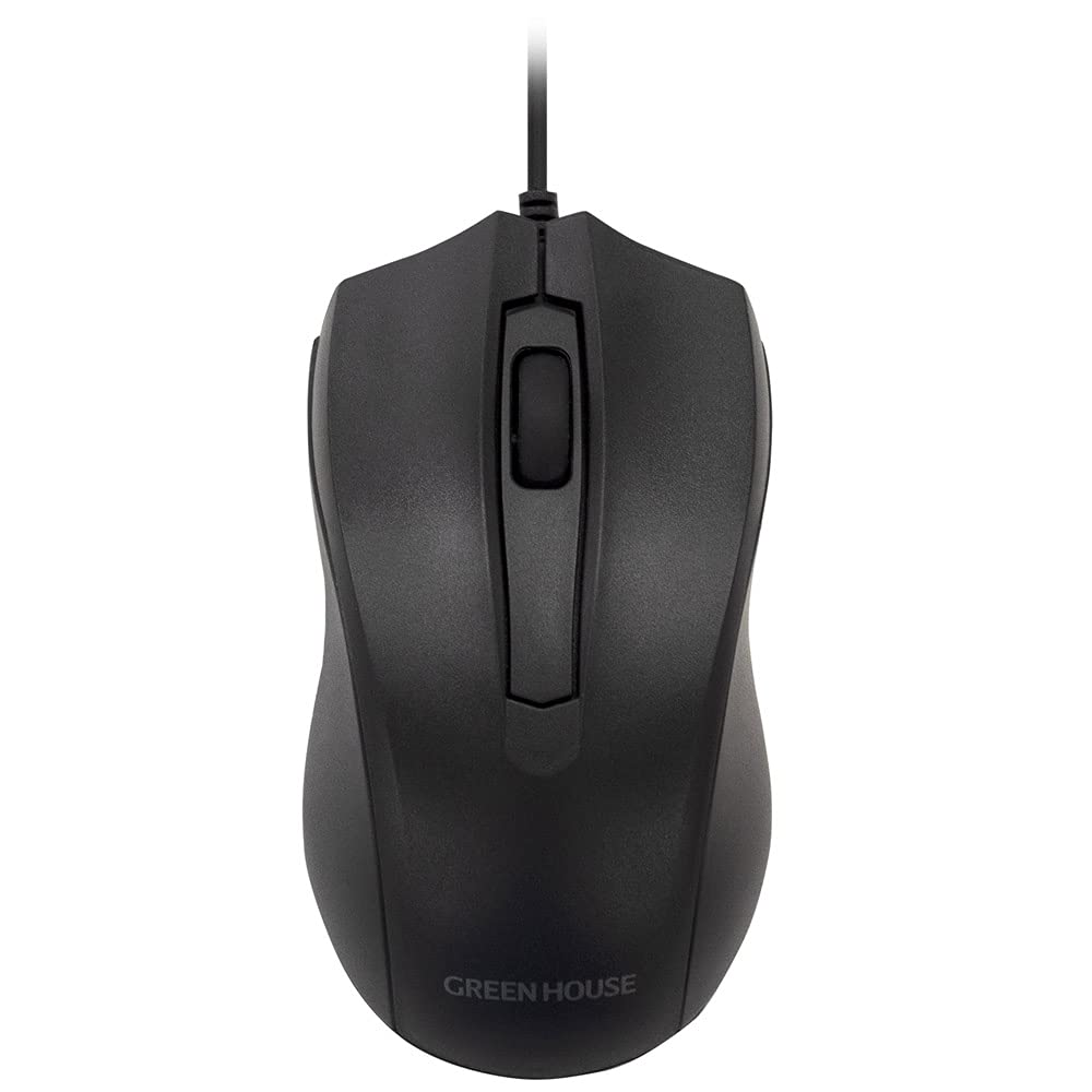 Green House Wired Mouse with Silent Buttons for Quiet Black Clicks, (GH-MUDQOA-BK)