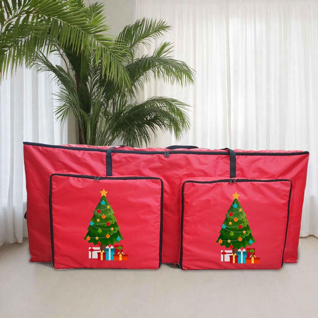 Christmas Tree Print Organizer With Two Front Pockets Christmas Tree Storage Bag Holiday Wreath Organizer For Basement Closet