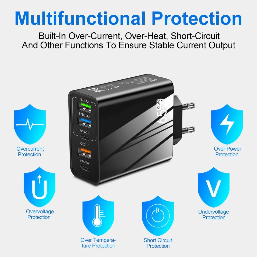 65W Rychlá Nabíječka Mobilní PD Nabíjení 3 USB Type-c Cestovní Nabíječka s Více Rozhraními 3.1A Pro Samsung Xiaomi iphone EU US UK Adaptér