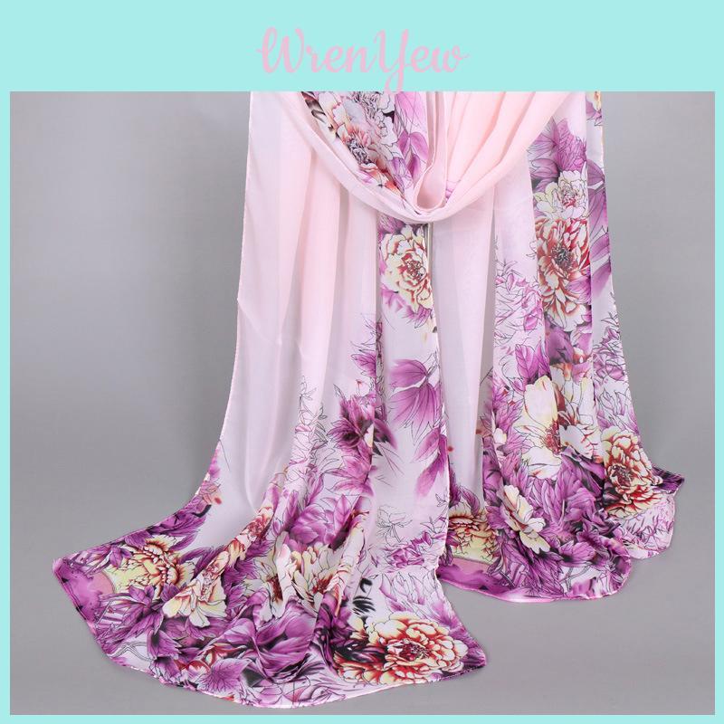 Elegant Women Stunning Peony Flowers Print Voile Wrap Shawl Pashmina Stole Scarf