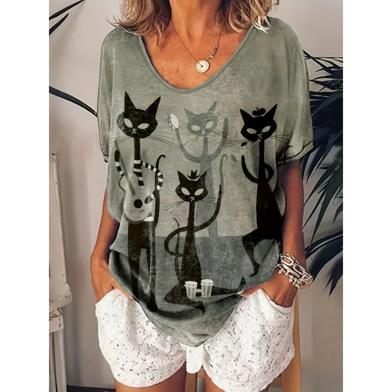 

Ladies casual loose V-neck T-shirt, the best choice for comfortable women S