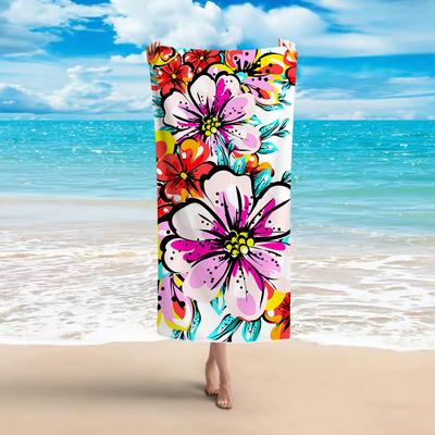 Pop Art Big Floral Print Soft Absorbent Beach Towel, Lightweight Towel for Summer Sunbathing Daily Shower