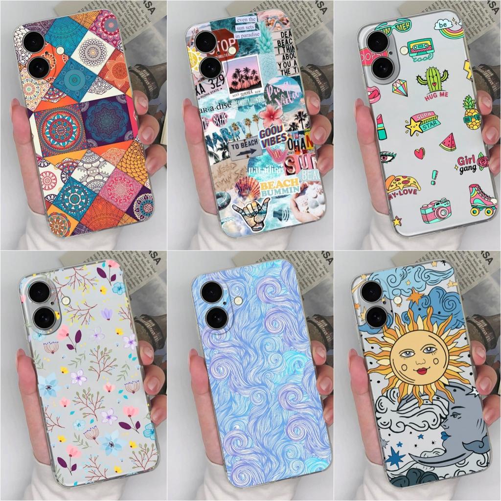 Clear Cover für iPhone 16 Pro Max 16pro 16plus Bumper Displayschutzfolie Handyhülle Soft Slim Silikon TPU Graffiti Buntes Muster für Apple iPhone