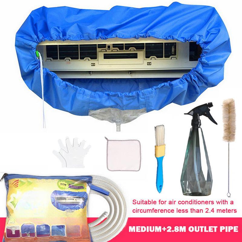 Large Air Conditioner Cleaning Cover Double Layer Thickening Wash Mounted Protective Dust Cleaner Bag Tightening Belt New