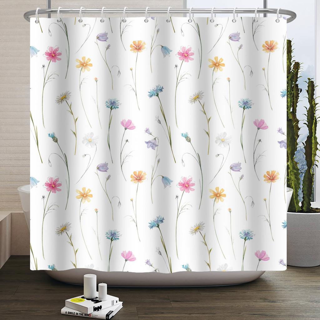 Fresh Flowers Print Shower Curtain Small Floral Home Bathroom Decoration Bath Curtains Waterproof Polyester Fabric With 12 Hooks