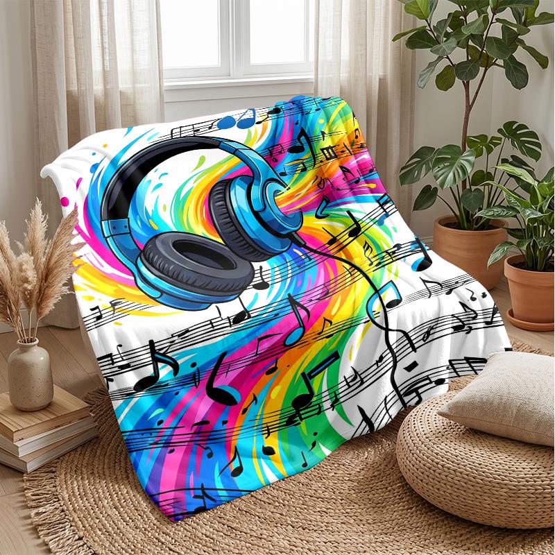 Music Headphones Neon Vibes Theme Blanket Lightweight Warm Flannel Blanket Decorative Throw Blanket for Home Decoration