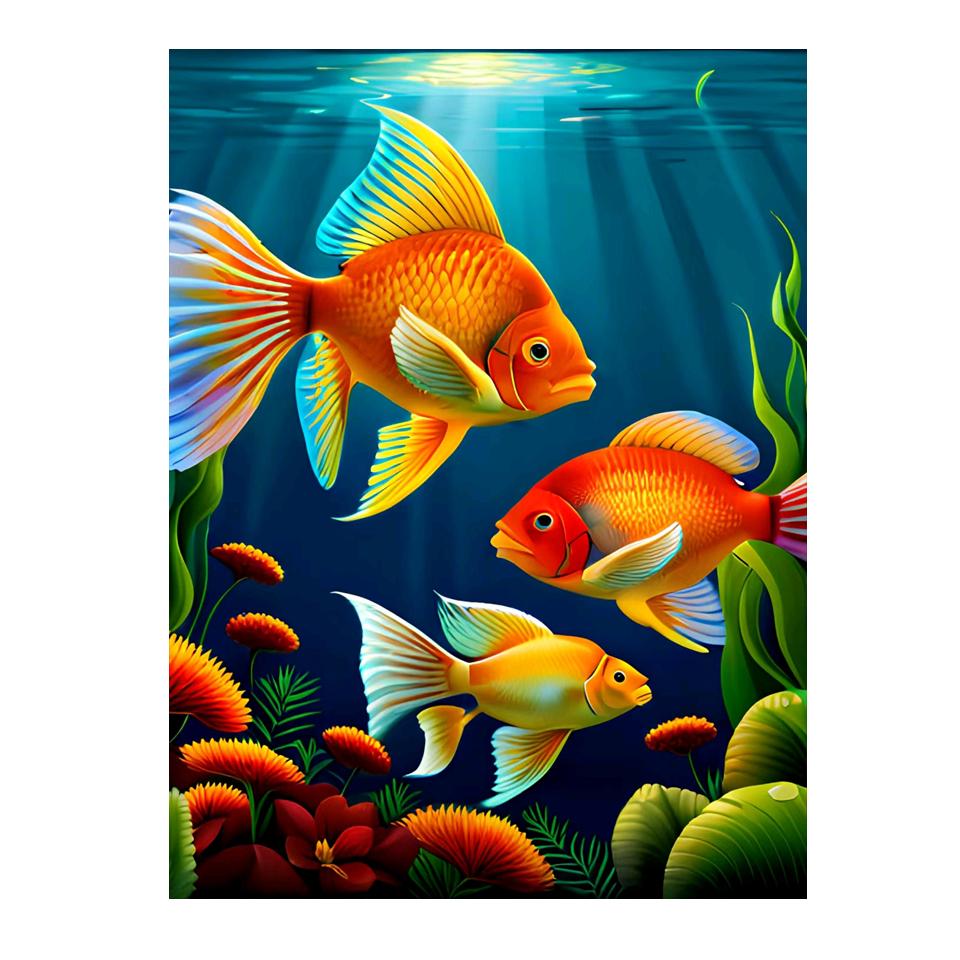 5D Pond Fish DIY Diamond Painted Fish Mosaic Art Diamond Embroidery Kit Handmade Inlaid Home Decoratio
