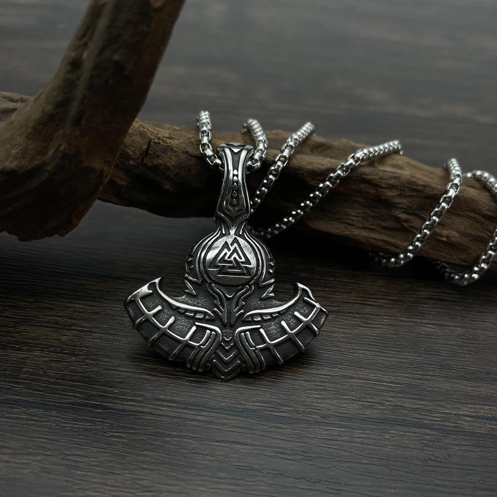 Nordic Style Battle Axe Pendant Triangle Rune Necklace for Men ,A Gift for My Boyfriend