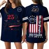Women Casual V Neck Jersey Shirt 250 Years Anniversary Print Short Sleeve Athletic T Shirt Top for Independence Day Celebration