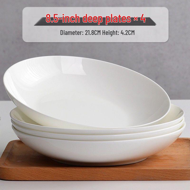 6-piece White Porcelain Deep Dinner Plate Set, 6-inch