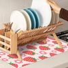 Pink Strawberry Dish Drying Rack Mat for Kitchen Counter,Cute Flowers Dish Drying Pad Absorbent Reversible Microfiber Protector for Coffee Bar Sink