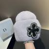 Womens Winter Knit Beanie Pearl Flower Faux Fur Hat Soft Shiny Warm Outdoor Fashion