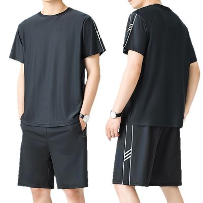 Ice Silk Short Sleeved Sports Suit Men's Summer Quick Drying Two-piece Running Comfortable Sportswear