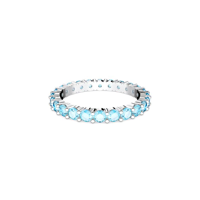 Swarovski Matrix Fashion Round Cut Rhodium Plated Ring Women s Blue blue 50