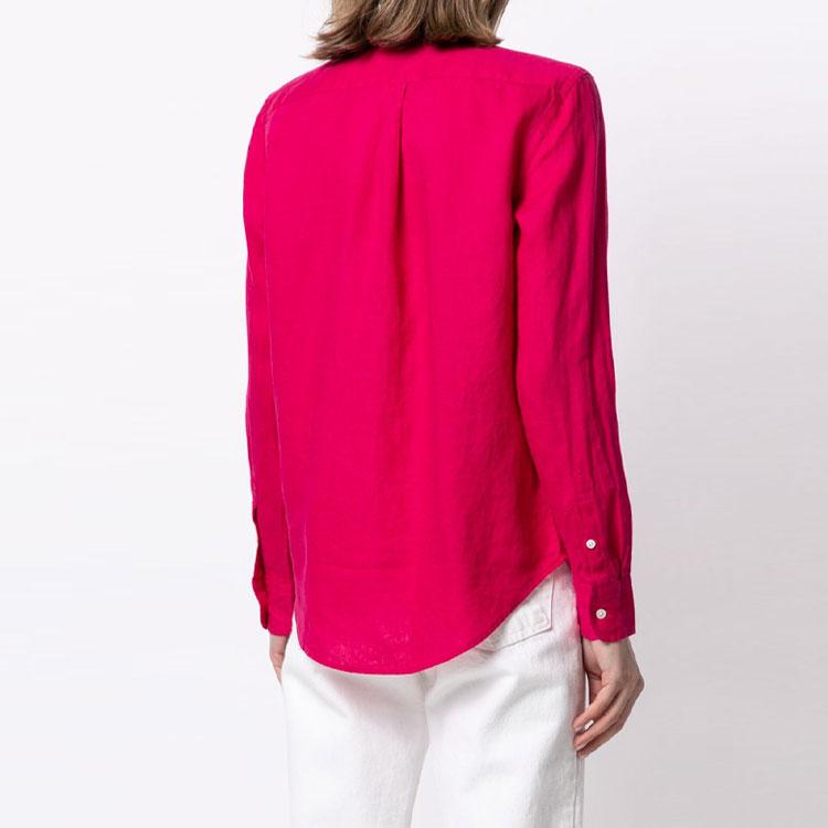 Polo Ralph Lauren SS22 Embroidered Logo Pattern Fitted Long Sleeve Shirt Women Shirts Pink 211827658-001