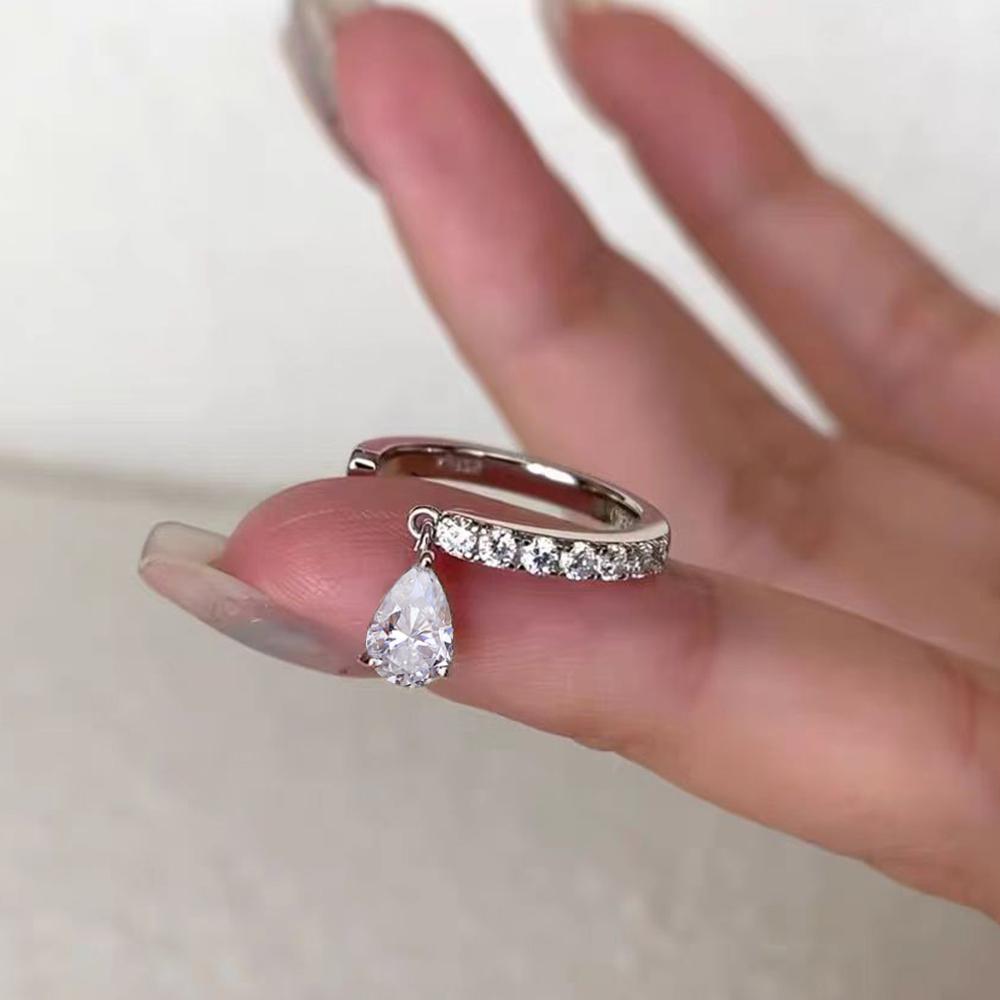 4x6mm Pear Cut All Moissanite Ring for Women CopperWaterdrop Swing Tail Ring Full Eternity Band Party Jewelry Gift