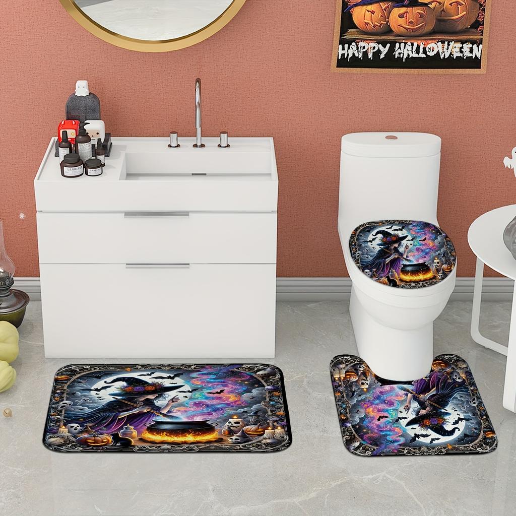 Halloween Multicolor Bath Curtain Set - Includes Shower Curtain And Bath Mat For Bathroom Or Shower Room Decor