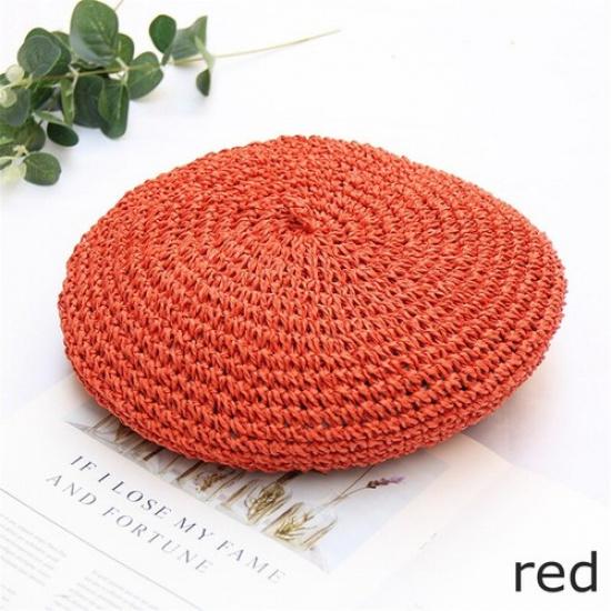 Женская соломенная вязаная крючком беретка ручной работы, кепка, плетеная, полая, дышащая, винтажный стиль