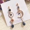 Sweet Shiny Crystal Geometric Circular Drop Earrings Long Asymmetric Fine Moon Modelling Fashion Women Earrings