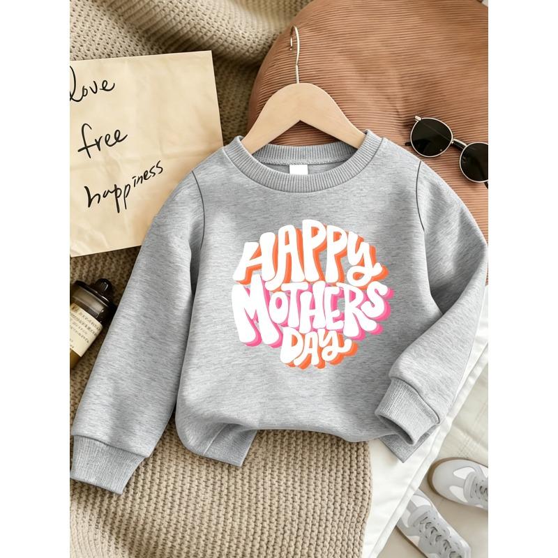 European Sizes Mother's Day Printed Pattern Kids' Crew Neck Sweatshirt, Best Choice for Comfortable and Durable Outdoor Wear for Children