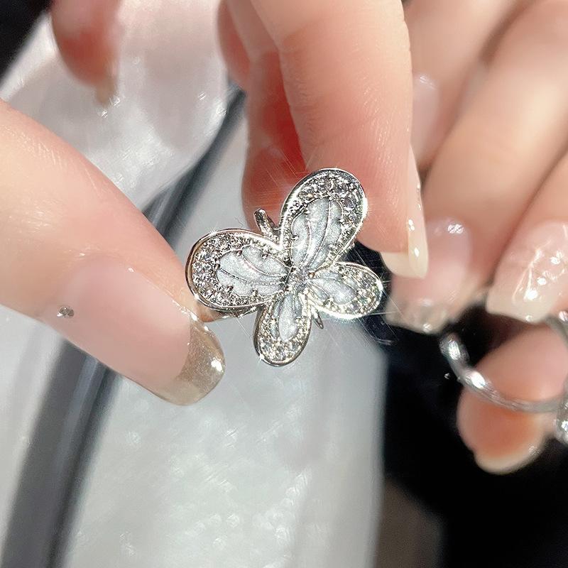 Line Butterfly Open Ring Light Luxury Niche Design High Sense Personality French Oil Drop Fashion Index Finger Ring Jewelry