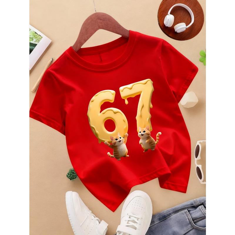 European Sizes 1pc, Summer Casual Girls' Round Neck Short Sleeve T-Shirt, Soft Skin-Friendly Fashion Versatile
