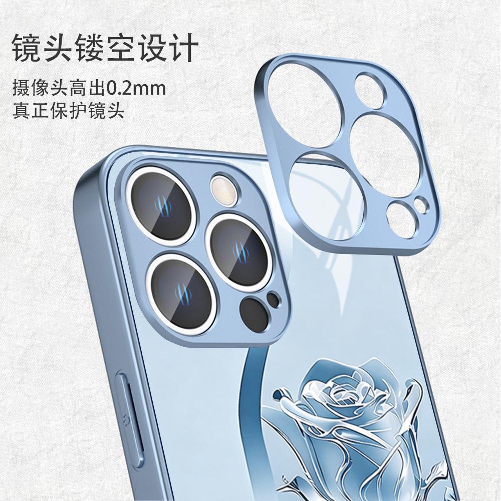 Japanese and Korean Style Metal Rose Tempered Glass Apple 16 Summer Mobile Phone Case Production Protective Case