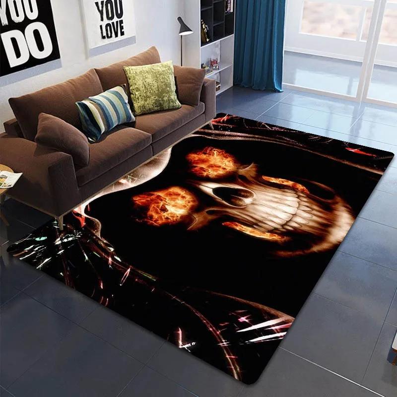 Dywan z nadrukiem płomiennej czaszki Dekoracja domu nastolatka Dywany do salonu Dywan do sypialni Kuchnia Mata podłogowa antypoślizgowa do łazienki Wycieraczka do przedpokoju