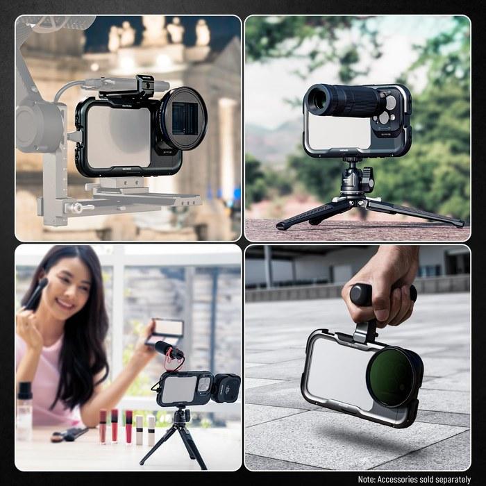 NEEWER Smartphone Cage iPhone 16 Pro, Video Rig Cage, Aluminum Alloy, with 67mm Filter Adapter, 17mm Lens Backplate, T-Mount Lens Adapter,