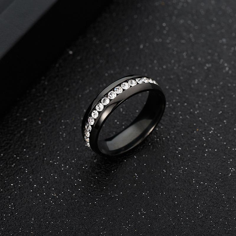 Romantic CZ Stone Couple Wedding Rings for Women Men, Black Color Stainless Steel Bands Engagement , Love Gift