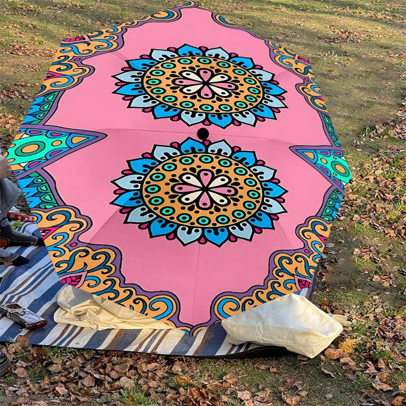 1pc Mandala Pattern Automatic Open/Close Umbrella Compact Folding Umbrella with 8-Rib Shaft for Women/Men, Elegant Birthday1222S